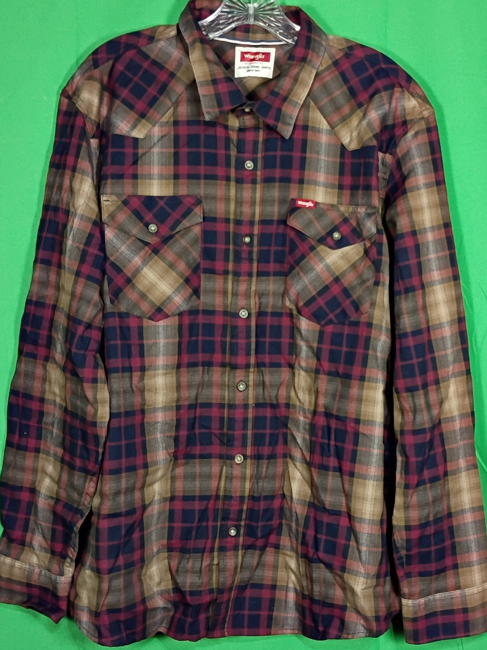 Wranglers Mens Size XL Red Black Flannel Shirt Collard Button UP Long Sleeve